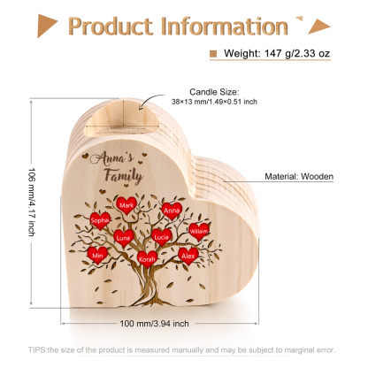 To My Family Wooden Heart Candle Holder Custom 9 Names Family Tree Candlesticks-Jessemade AU