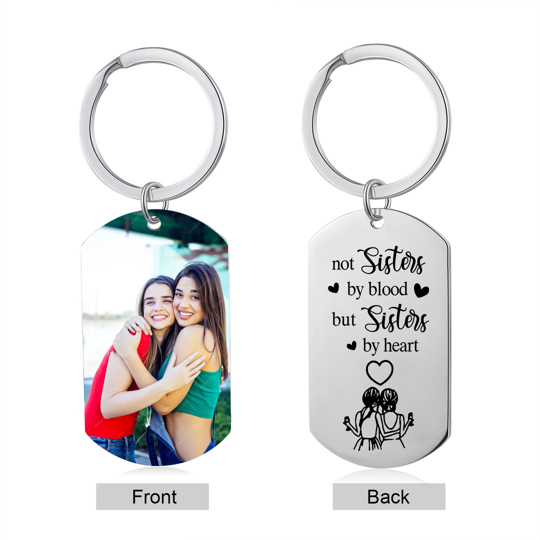 Personalised Photo Keyring Metal Keychain "Not Sisters By Blood But Sisters By Heart" Birthday Gift For Sister/Bestie/Friend-Jessemade AU