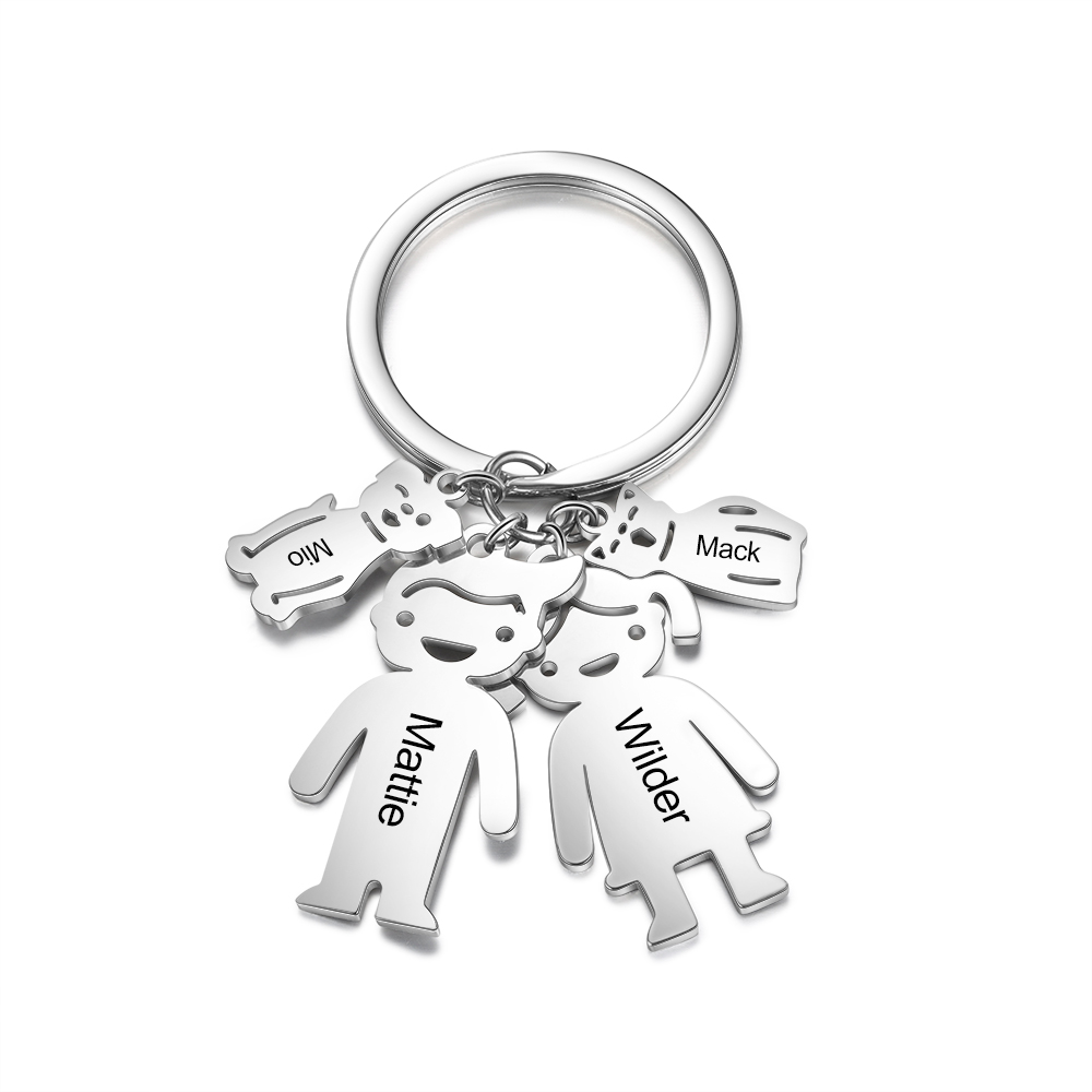 Personalised Kids Charm Keychain Engraved 4 Names Key Chain Gifts For Father-Jessemade AU