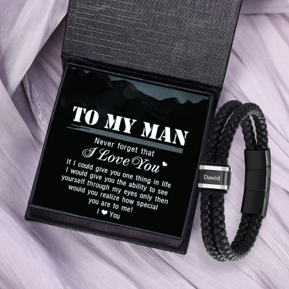 1 Name - Men's Leather Bracelet Custom Names Beaded Bracelet Adjustable Personalised Gift for Him-Jessemade AU