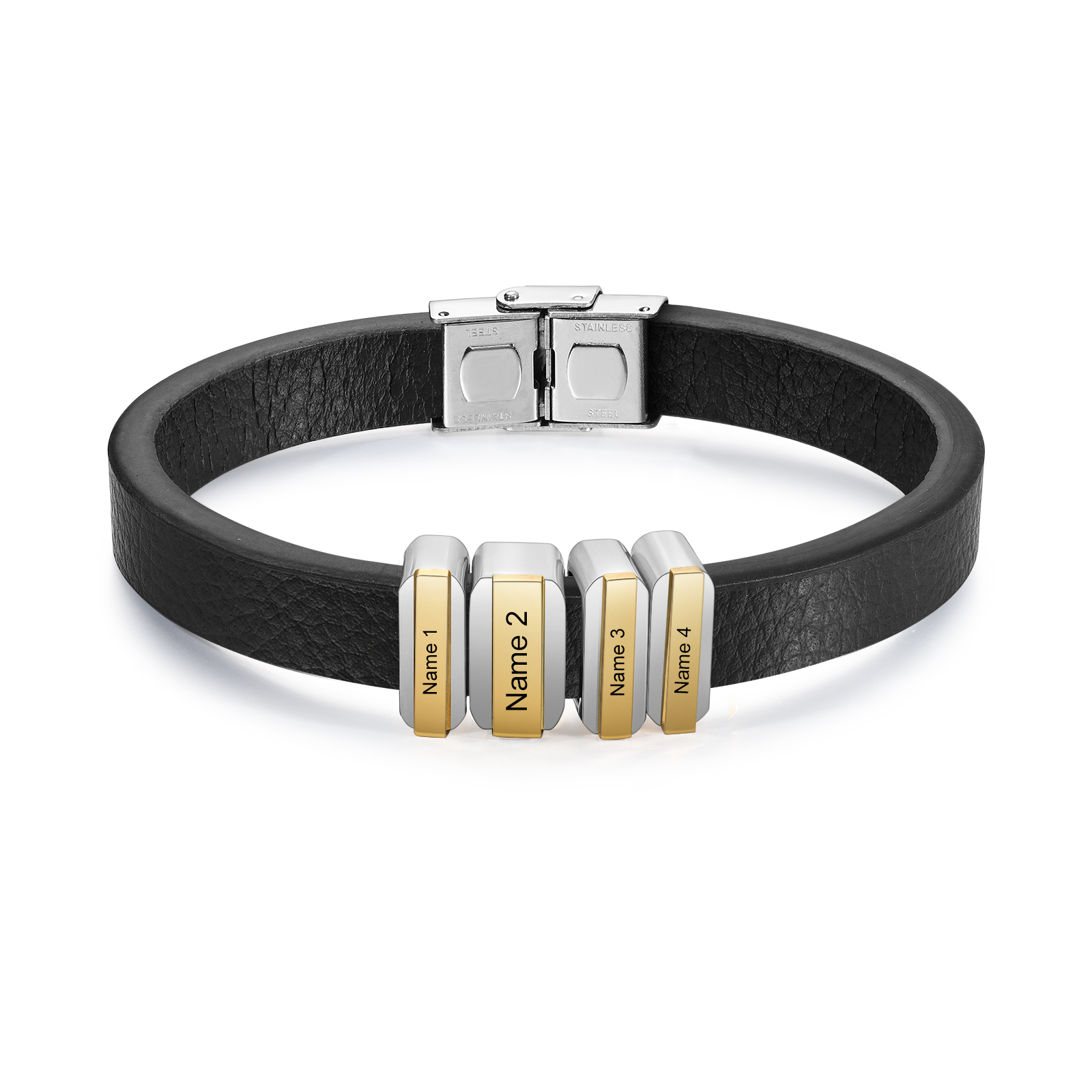 Personalised Men's Leather Bracelet Custom 4 Names Beads Bracelet Father's Day Gifts for Him-Jessemade AU