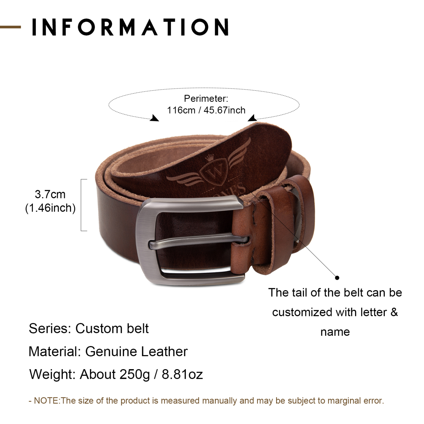 Customised Genuine Leather Belt Engraved Names Men's Belt for Him-Jessemade AU