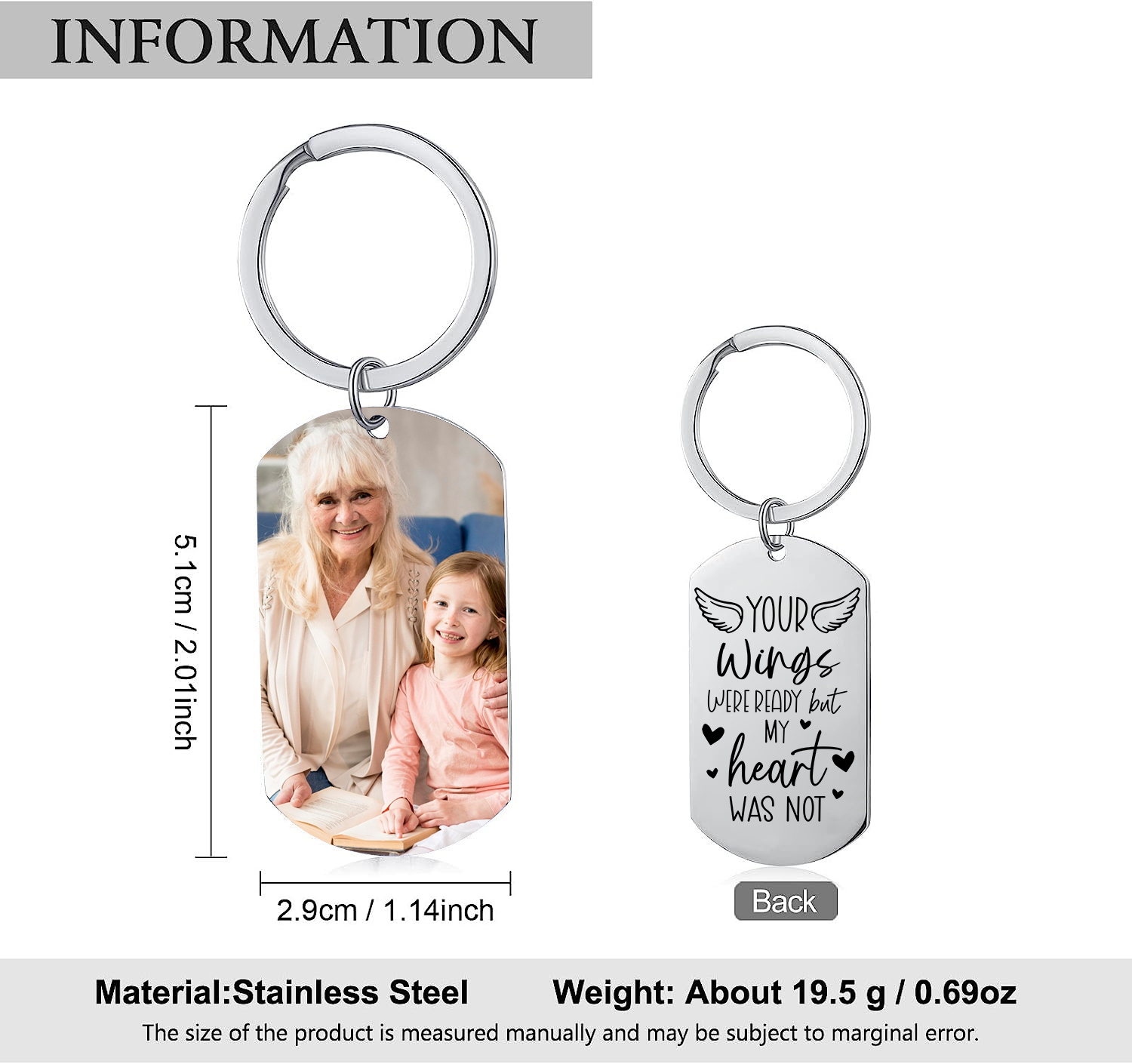 Personalised Memorial Photo Keychain Lover Memorial Keychain - Your Wings Were Ready But My Heart Was Not - Loss of Loved One-Jessemade AU