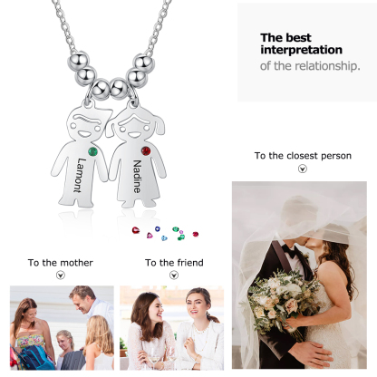 Personalised Kids Charm Necklace With 2 Birthstones Engraved Names Gift For Mother-Jessemade AU