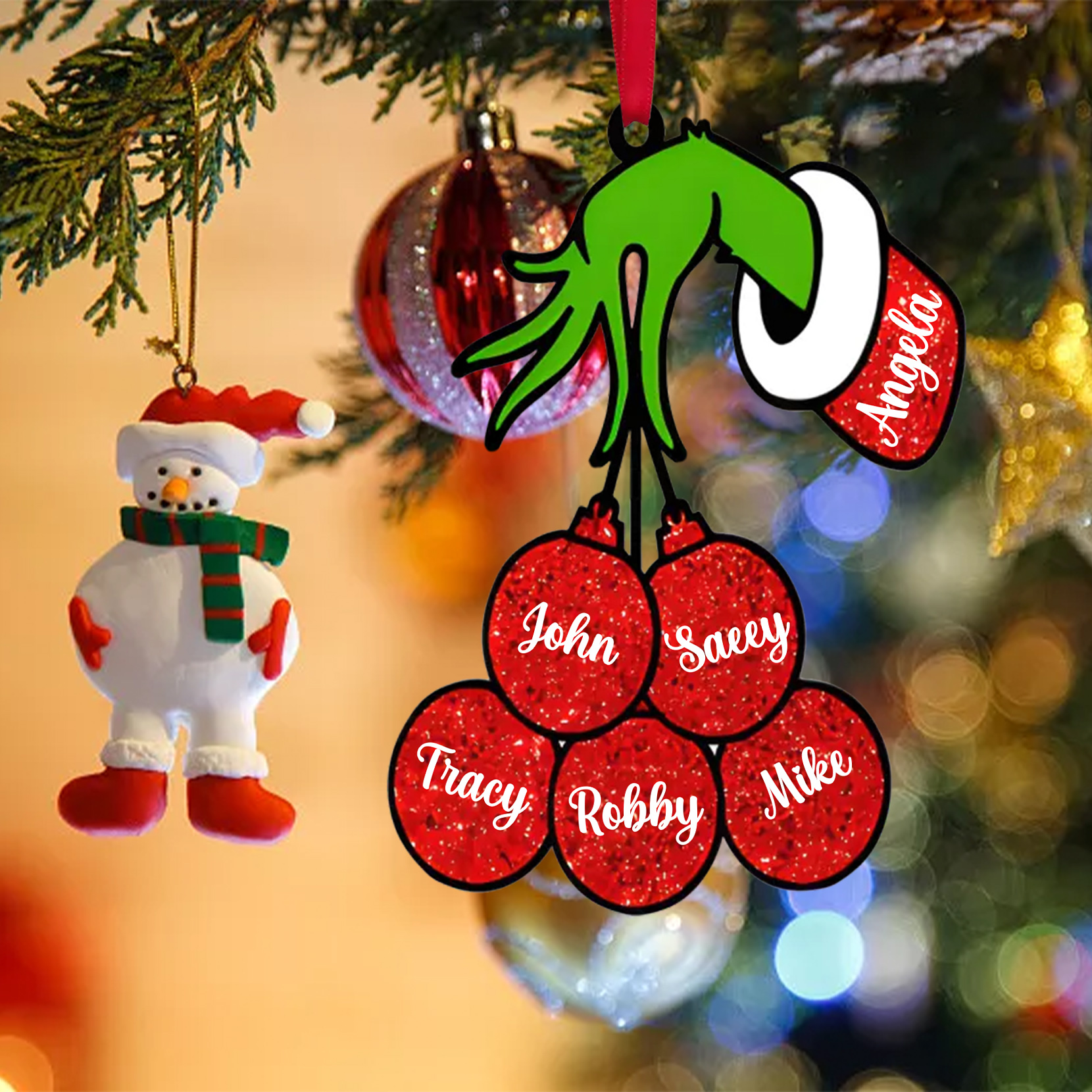 6 Names - Personalised Wooden Christmas Ornaments Customised Name Grinch Christmas Ornament Gifts for Family Friends-Jessemade AU