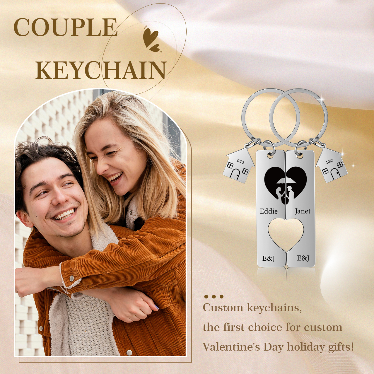 Personalised Couple Keychain Custom 2 Names & Letters & Years Metal Keyring Heart Matching Keychains for Couples-Jessemade AU