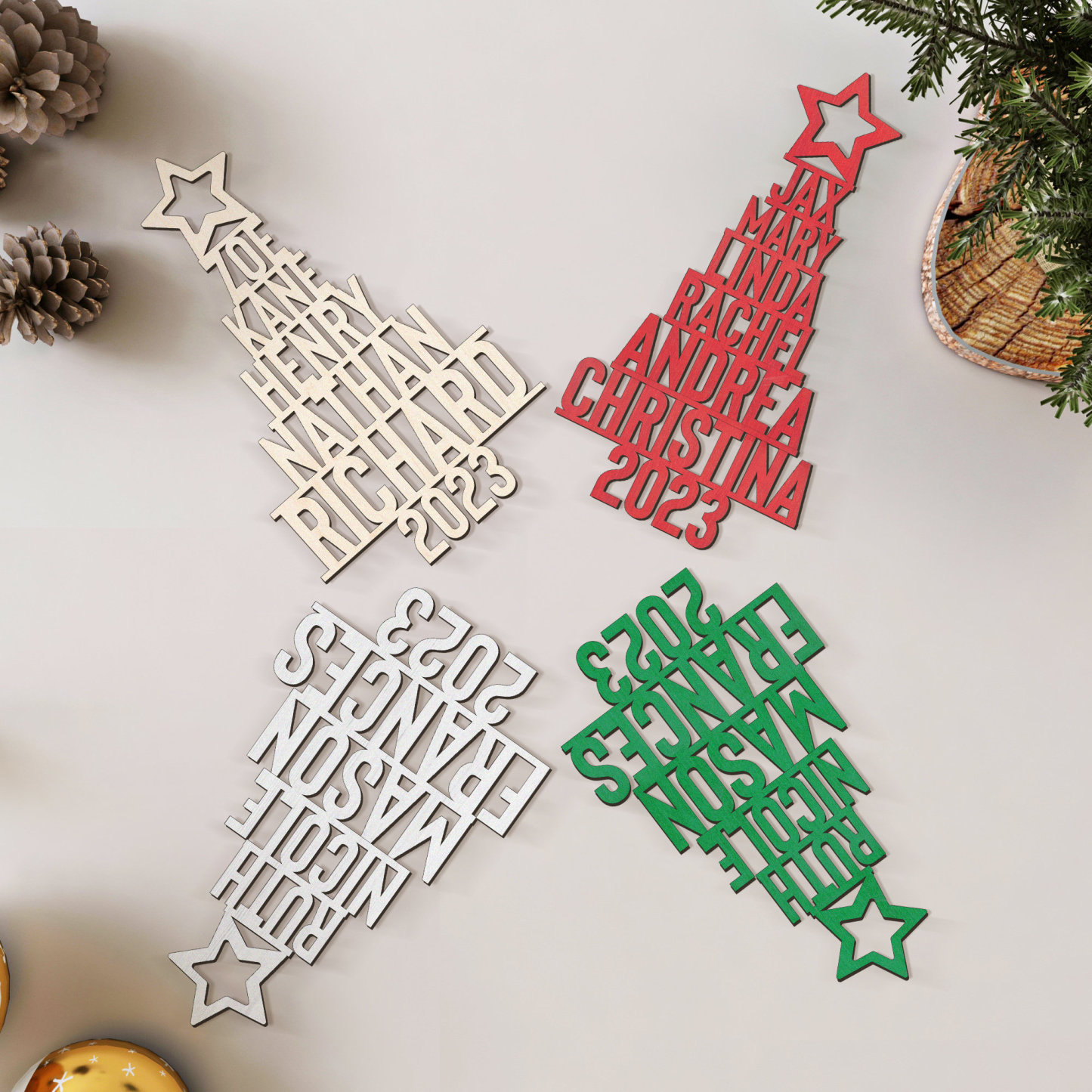 11 Names - Personalised Christmas Tree Ornaments Customised Name Xmas Wooden Decor Gifts for Family Friends-Jessemade AU