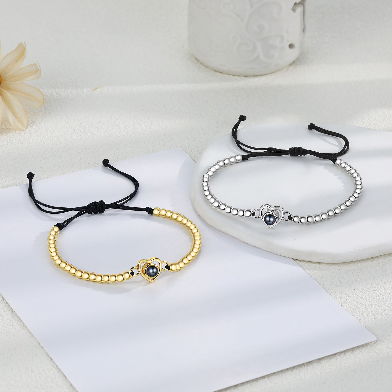 2 PCS Personalised Couple Projection Bracelet Customised 1 Photo Adjustable Bracelet Special Gift For Her/Him-Jessemade AU