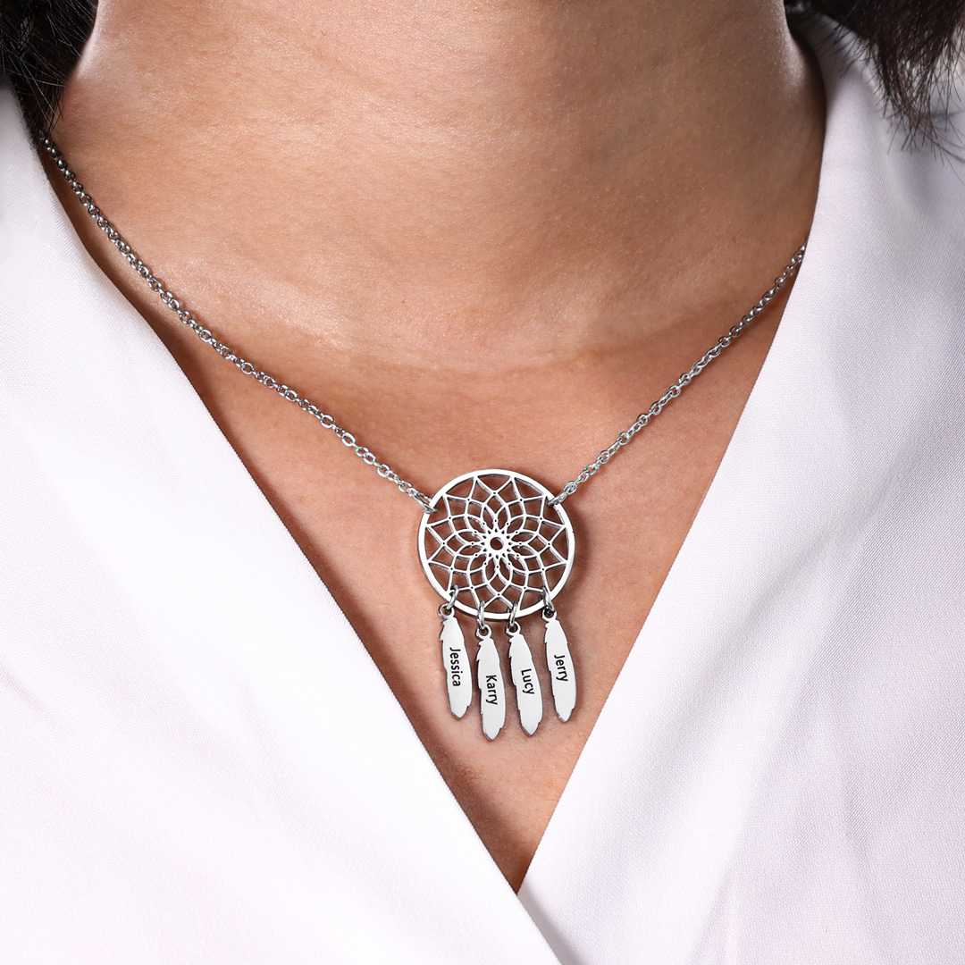 Personalised Retro Dream Catcher Necklace Engraved 7 Names Gift For Women-Jessemade AU