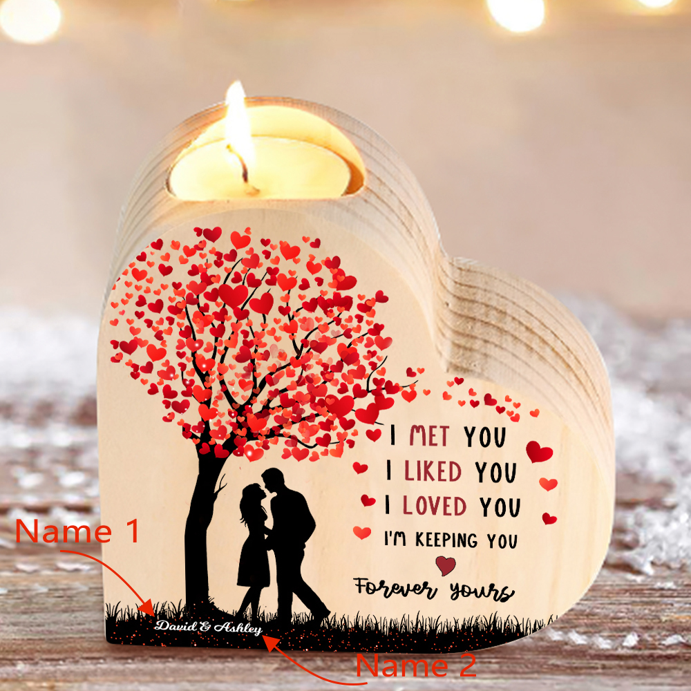 Personalised Couple Candle Holder Custom 2 Names Wooden Candlesticks Heart Valentine's Day Romantic Gifts-Jessemade AU