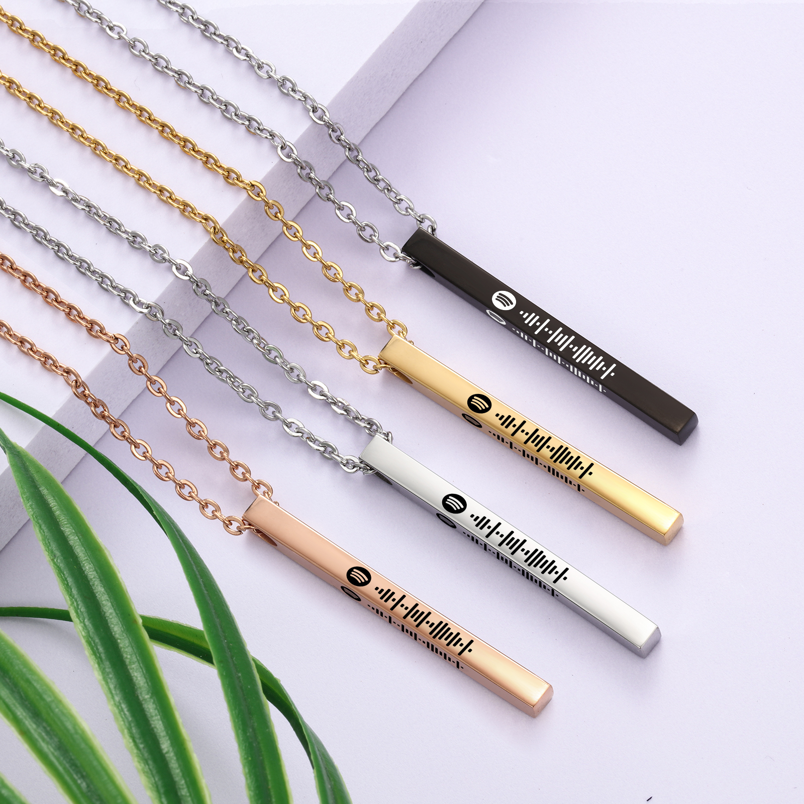 Personalised 3D Vertical Bar Necklace Customised Music Spotify Code Necklace for Her Him-Jessemade AU
