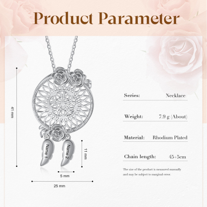 Personalised Dream Catcher Necklace Custom 2 Names 3D Flowers Necklace Gifts For Her-Jessemade AU