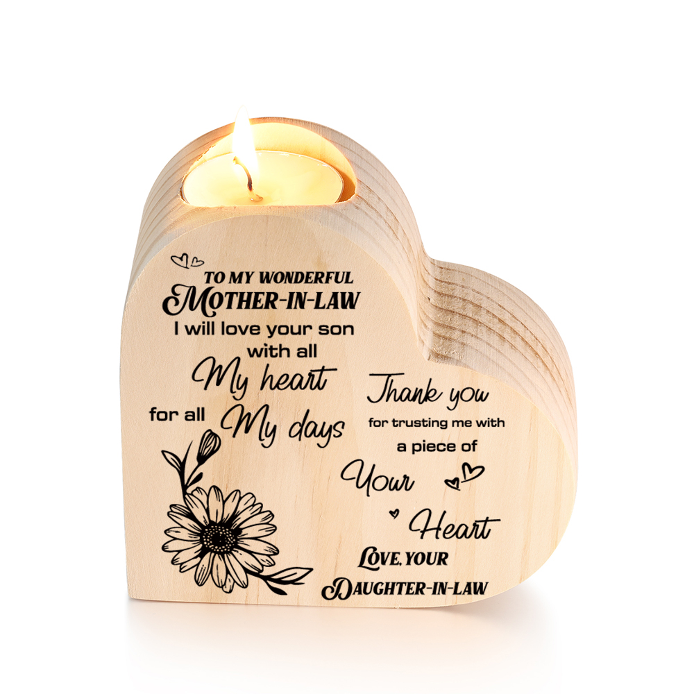 To My Mother-in-law-Wooden Heart Candle Holder Flower Candlesticks "Thank you for trusting me" Gifts For Mother-Jessemade AU