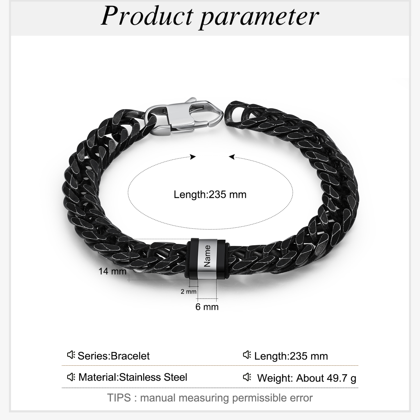 Personalised Cuban Chain Bracelet Customised Name Bracelet with 1 Beads-Jessemade AU