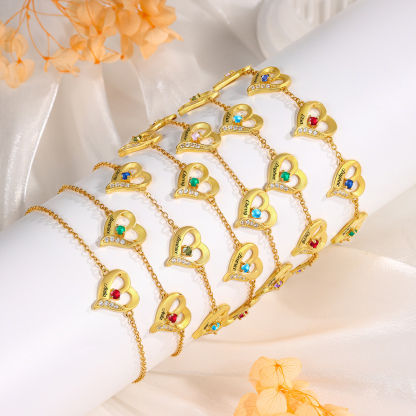 6 Names - Personalised Heart Bracelet Custom Names & Birthstones Bracelets Valentine's Day Gift For Her-Jessemade AU