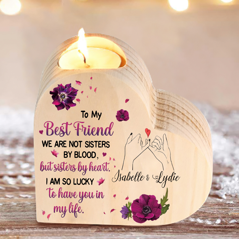 To My Best Friend Violet Flower Heart Candle Holder "I AM SO LUCKY TO HAVE YOU IN MY LIFE" Wooden Candlestick-Jessemade AU