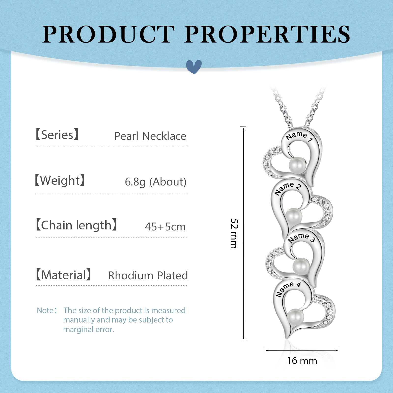 Custom Heart Necklace Engrave 4 Names Family Necklace-Jessemade AU
