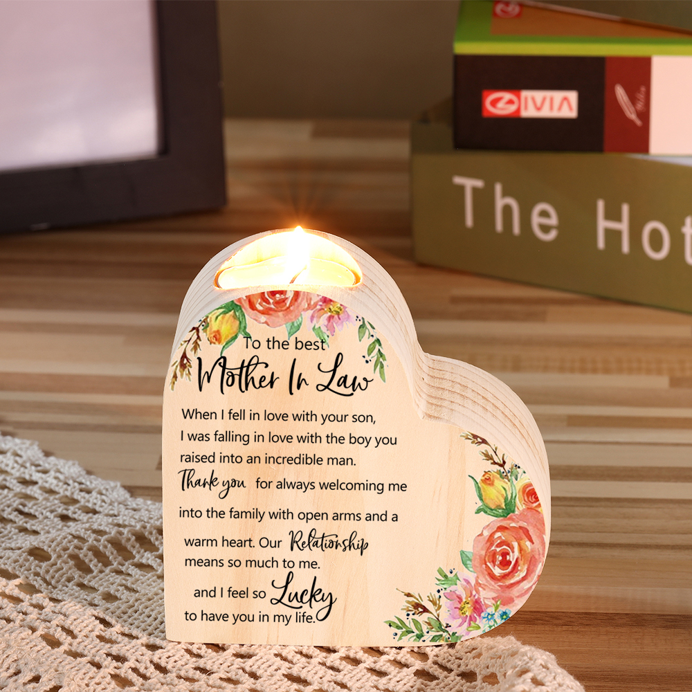 To My Best Mother-In-Law Heart Candle Holder Wooden Candlestick Mothers Gifts-I feel so Lucky to have you in my life-Jessemade AU