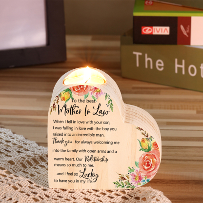To My Best Mother-In-Law Heart Candle Holder Wooden Candlestick Mothers Gifts-I feel so Lucky to have you in my life-Jessemade AU