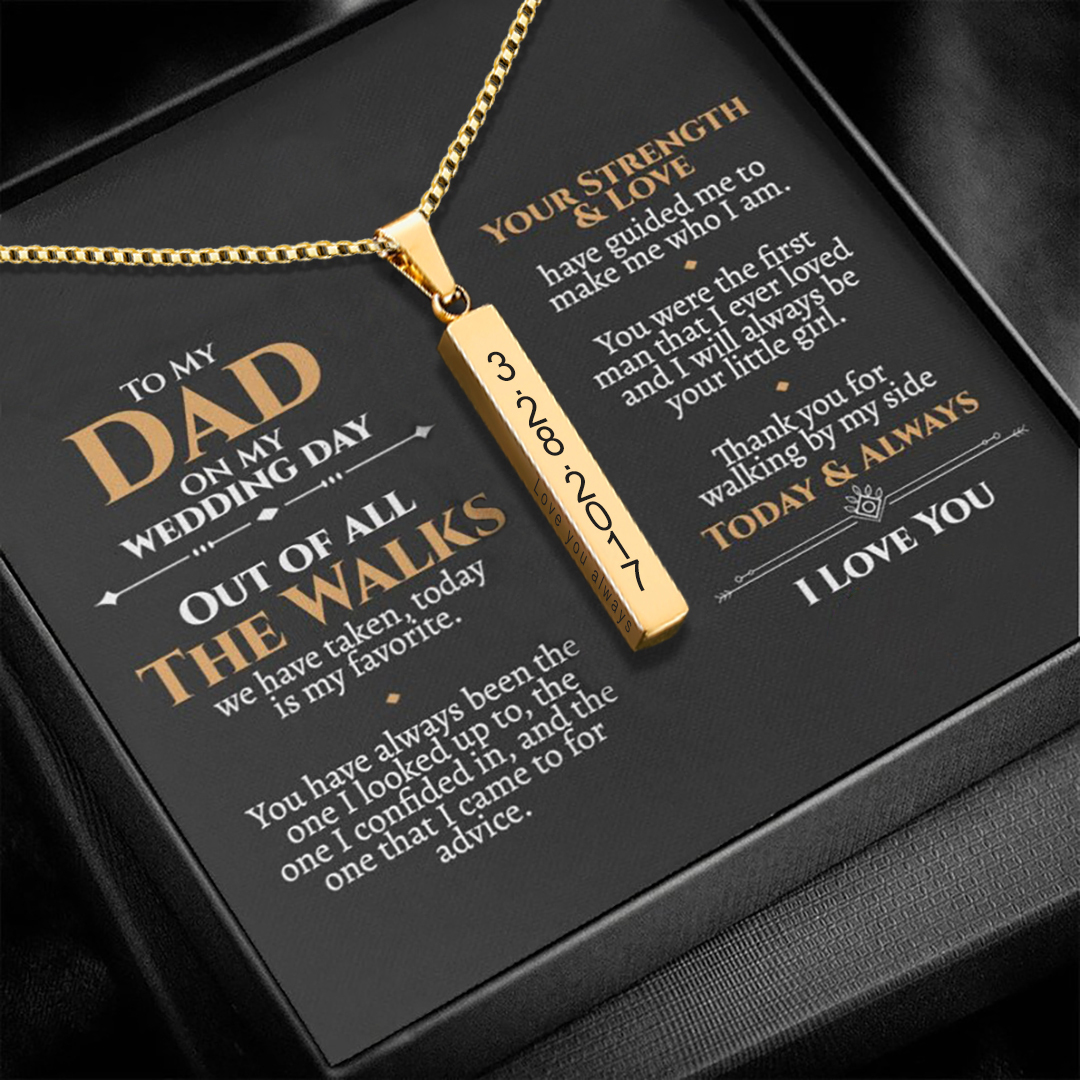 To My Dad Man Vertical Bar Necklace Personalised 4 Side 3D Bar Necklace Father's Day Gift-Jessemade AU