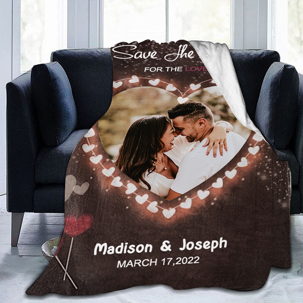 Personalised Couple Blanket Engrave Photo Sweet Gift "Save the love date"-Jessemade AU