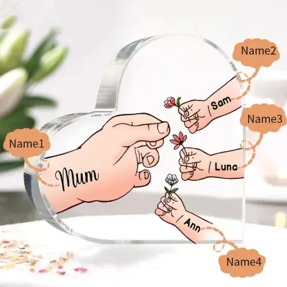 4 Names - Personalised Acrylic Heart Keepsake Handing Flowers to Mother Ornaments Gifts for Grandma/Mother-Jessemade AU