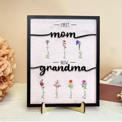 Personalised Birth Flowers Wooden Plaque Custom 2–10 Names Desktop Decor With Stand Gifts for Grandma/Mother-Jessemade AU