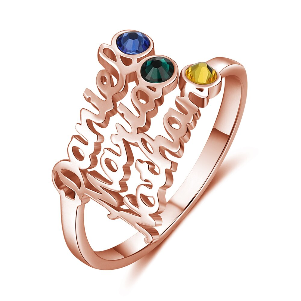 Personalised Birthstone Ring Custom 3 Names Ring Best Gift For Women-Jessemade AU
