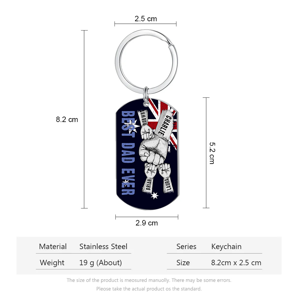 Personalised 4 Names Australian Flag Keychain Fist Bump Keychain Father's Day Gift - Best Dad Ever-Jessemade AU