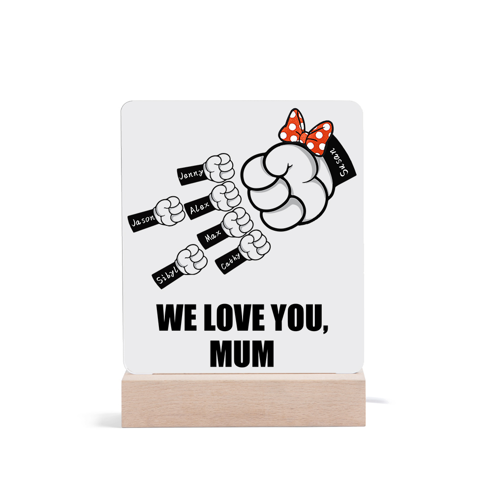 7 Names - Personalised Acrylic Night Light Custom Names & Text Fist Bump LED Lamp Gifts for Family-Jessemade AU