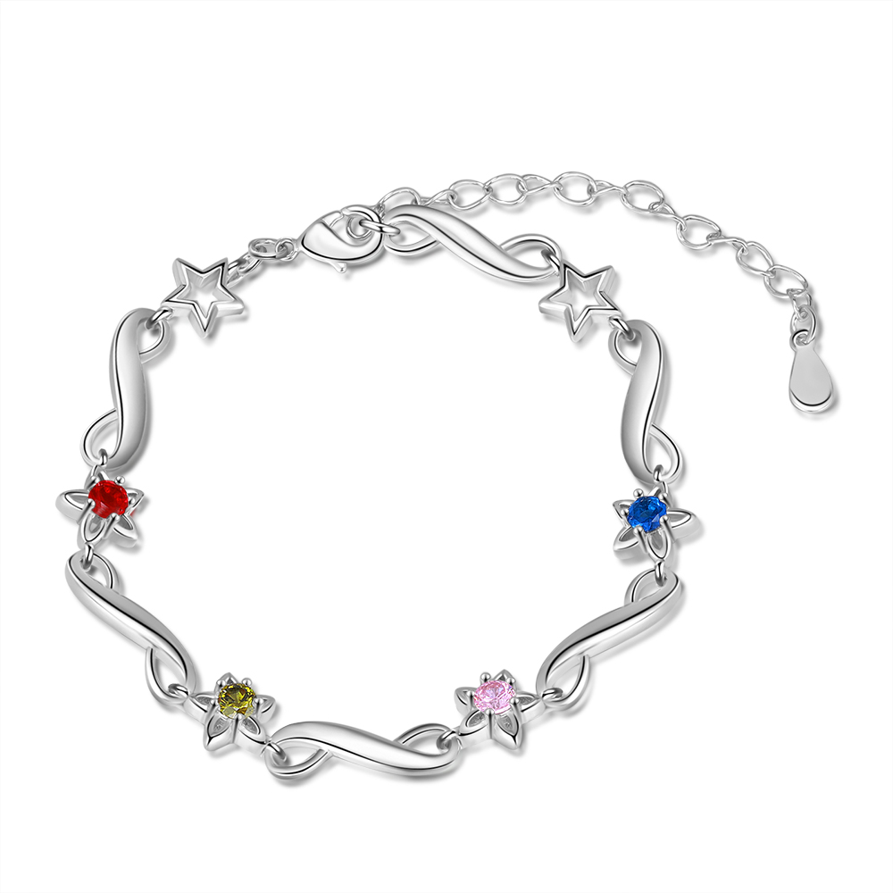 Personalised Star Bracelet With 4 Birthstones Engraved Names Bracelet Gift For Women-Jessemade AU