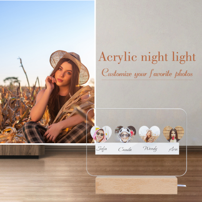 Personalised Family Photo Night Light Ornament Custom 4 Names Bedroom Decor Home Decoration LED Light Personalised Photo Ornament-Jessemade AU