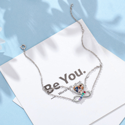 Personalised Heart Photo Bracelet With 5 Birthstones Custom Photo Bracelet Gifts For Her-Jessemade AU