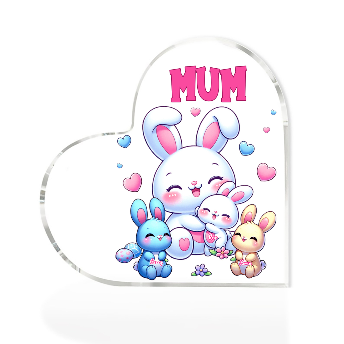 Personalised Text Acrylic Heart Keepsake Custom 3 Names Ornament Bunny Family Gifts For Mother/Grandma-Jessemade AU