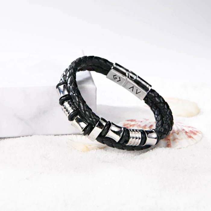 To My Grandson, Inspirational Leather Bracelet Bangle with Message Card Gifts For Men-Jessemade AU