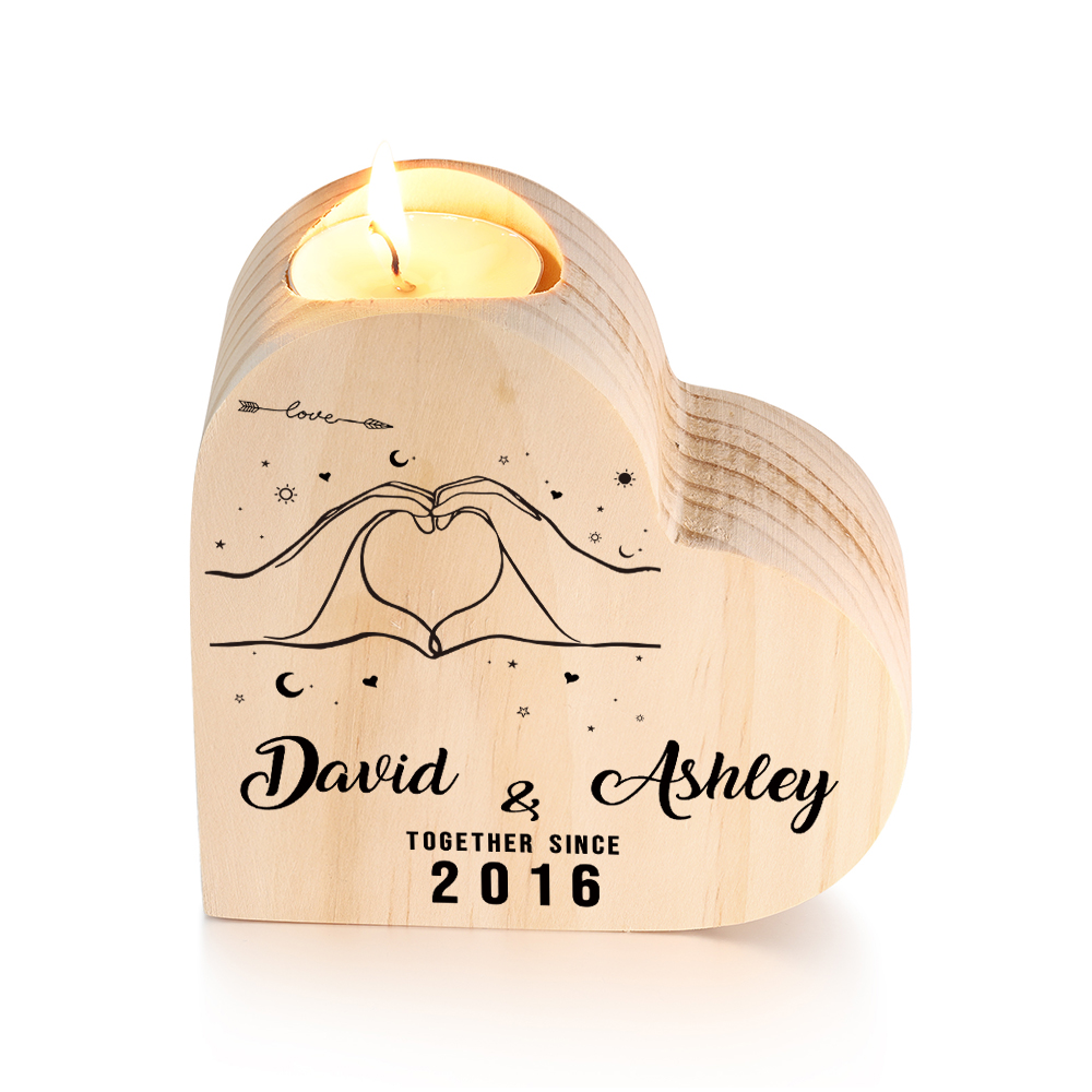 Personalised Couple Candle Holder Custom 2 Names & Text & Year Wooden Candlesticks Valentine's Day Romantic Gifts-Jessemade AU