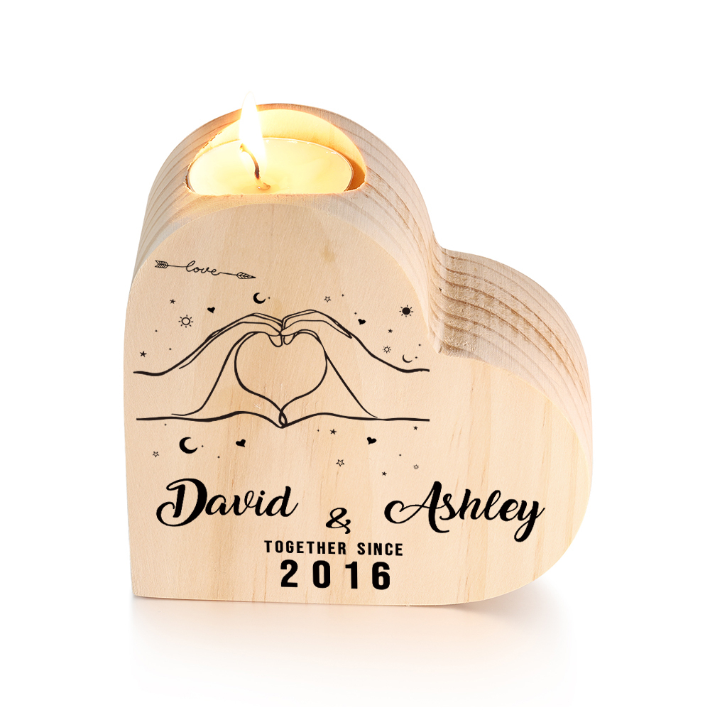 Personalised Couple Candle Holder Custom 2 Names & Text & Year Wooden Candlesticks Valentine's Day Romantic Gifts-Jessemade AU