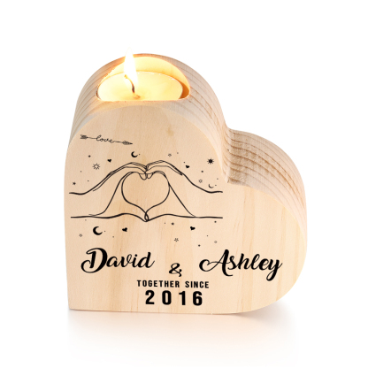 Personalised Couple Candle Holder Custom 2 Names & Text & Year Wooden Candlesticks Valentine's Day Romantic Gifts-Jessemade AU