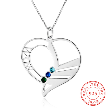 Personalised Heart Necklace With 3 birthstones Engraved Names Gift For Mother-Jessemade AU