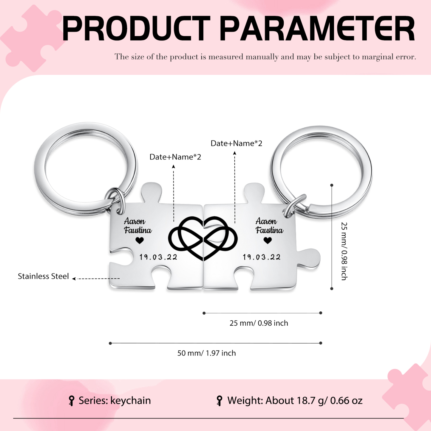 Personalised Puzzle Couple Keychain Set Engrave 2 Names & Date Keyring Infinity Love Matching Couple Gifts-Jessemade AU