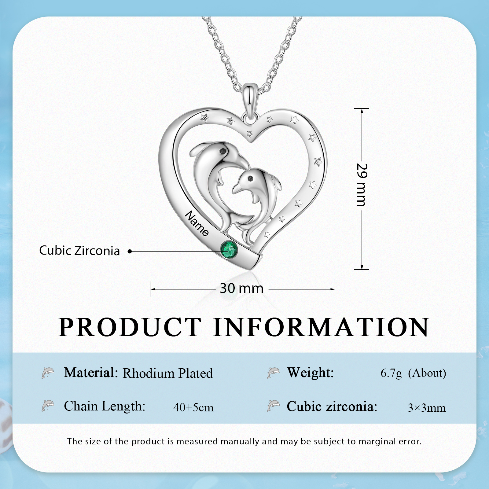 Personalised Heart Dolphin Pendant Necklace Custom 1 Birthstone Engraved 1 Name Necklace Gift for Her-Jessemade AU