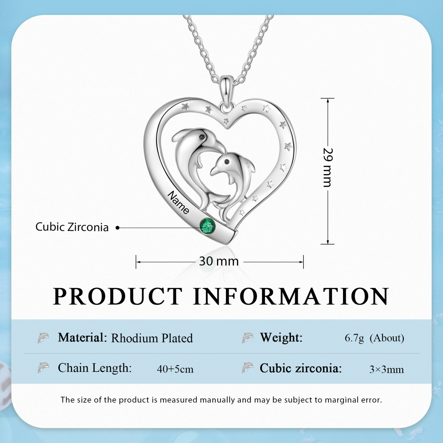 Personalised Heart Dolphin Pendant Necklace Custom 1 Birthstone Engraved 1 Name Necklace Gift for Her-Jessemade AU