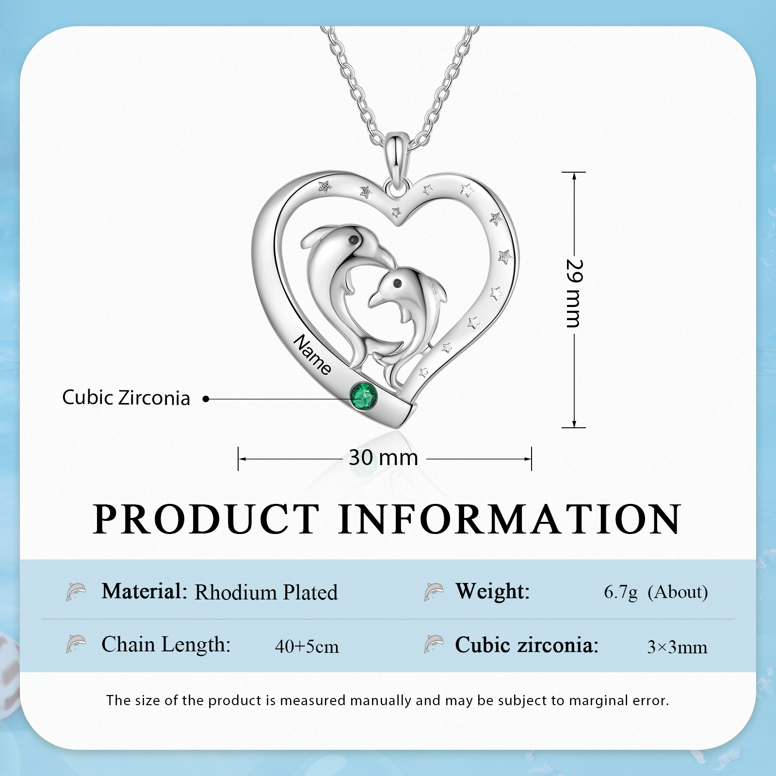 Personalised Heart Dolphin Pendant Necklace Custom 1 Birthstone Engraved 1 Name Necklace Gift for Her-Jessemade AU