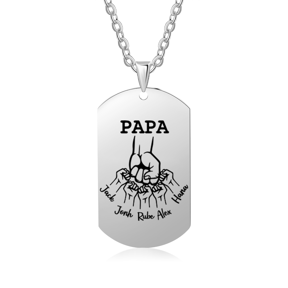 Personalised Fist Bump Necklace with 5 Kids' Names Custom Photo Necklace For Father-Jessemade AU