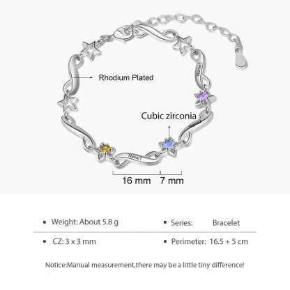 Personalised Star Bracelet With 3 Birthstones Engraved Names Bracelet Gift For Women-Jessemade AU