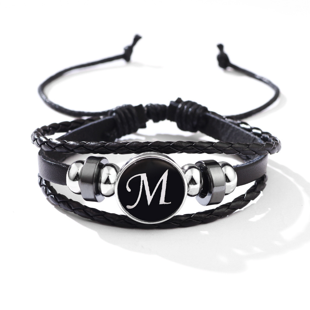 26 Letter Leather Braided Bracelets A-Z Initial Alphabet Beaded Bracelet Gifts for Women Men-Jessemade AU