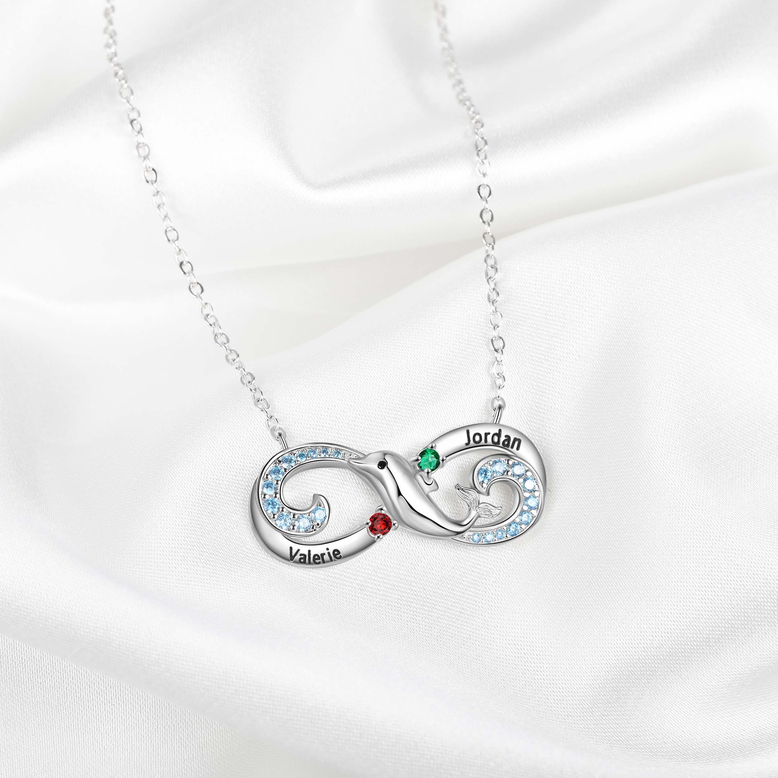 Personalised Infinite Dolphin Necklace With 2 Birthstones Custom Names Best Gift For Her-Jessemade AU