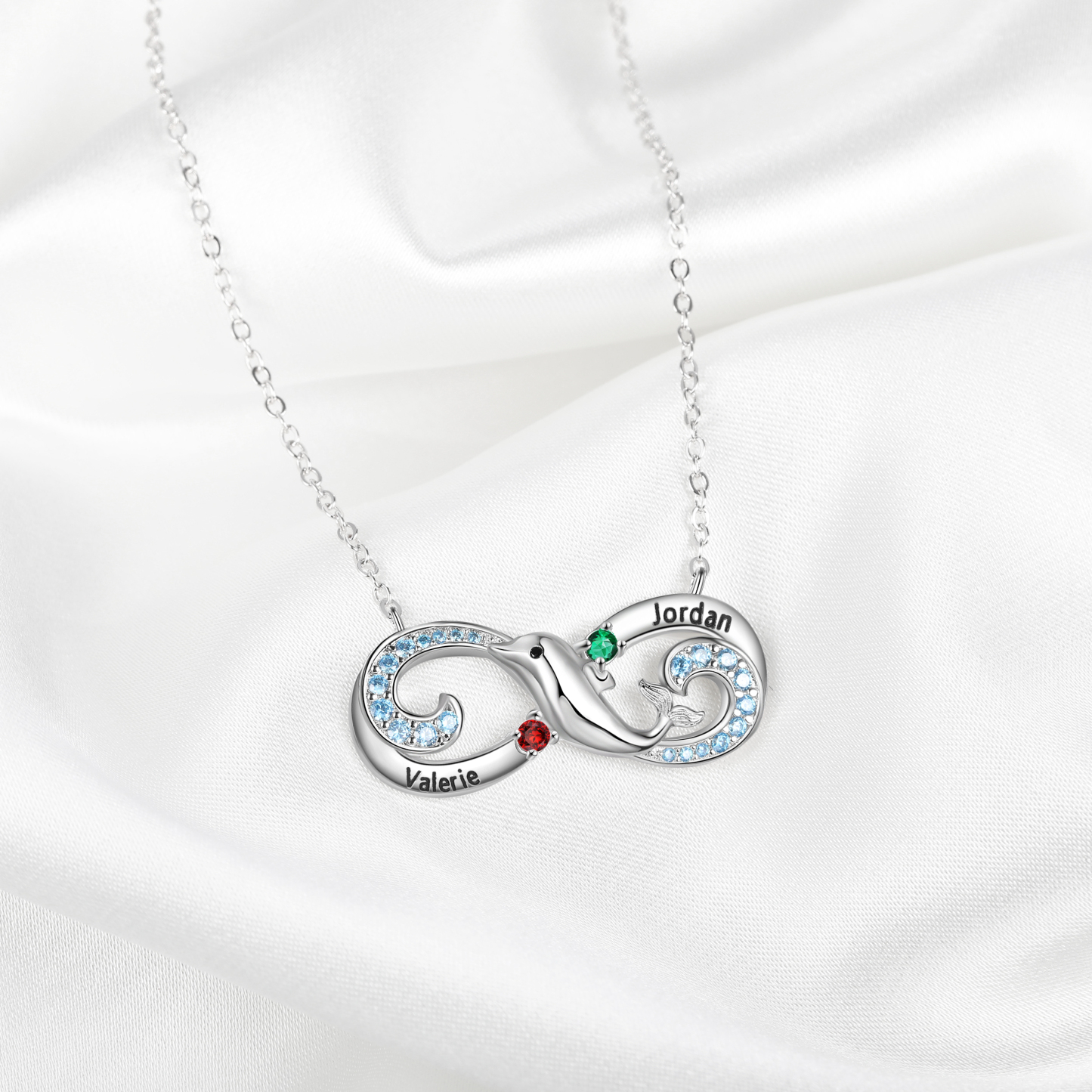 Personalised Infinite Dolphin Necklace With 2 Birthstones Custom Names Best Gift For Her-Jessemade AU
