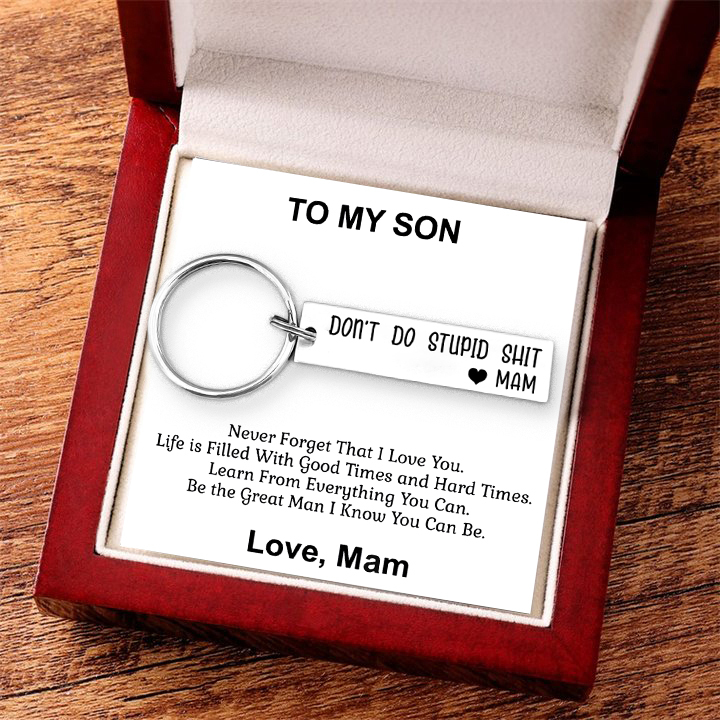 Don't Do Stupid Love Mum Keychain Funny Gift for Your Kids