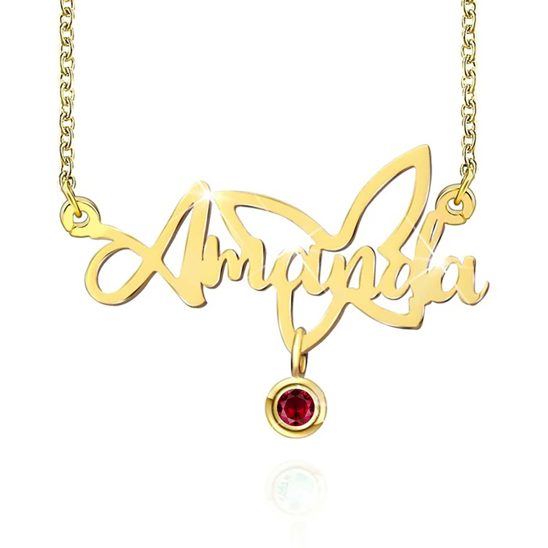Personalised Butterfly Necklace With Birthstone Custom 1 Name Necklace Gift For Women-Jessemade AU